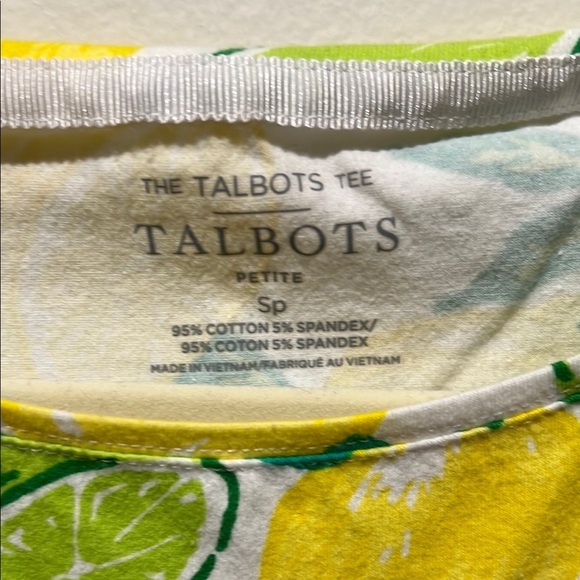 TALBOTS Small Petite Lemon Print 3/4 Sleeve Shirt - Picture 2 of 5